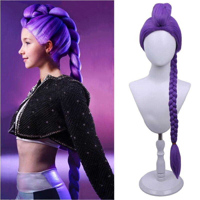PATTNIUM Kids Purple Braided Wig for Girls Child Long Braid Purple Wig Cosplay Synthetic Wigs with Wig Cap